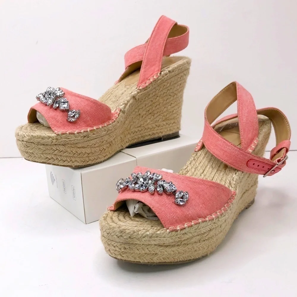 KAARI Blue Chloe espadrille wedge embellished sandal